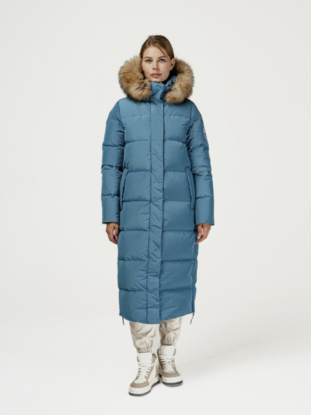 Пальто пуховое Эстери Nordic Goose мех ЧБК (Женский; 48; Серо-Голубой)